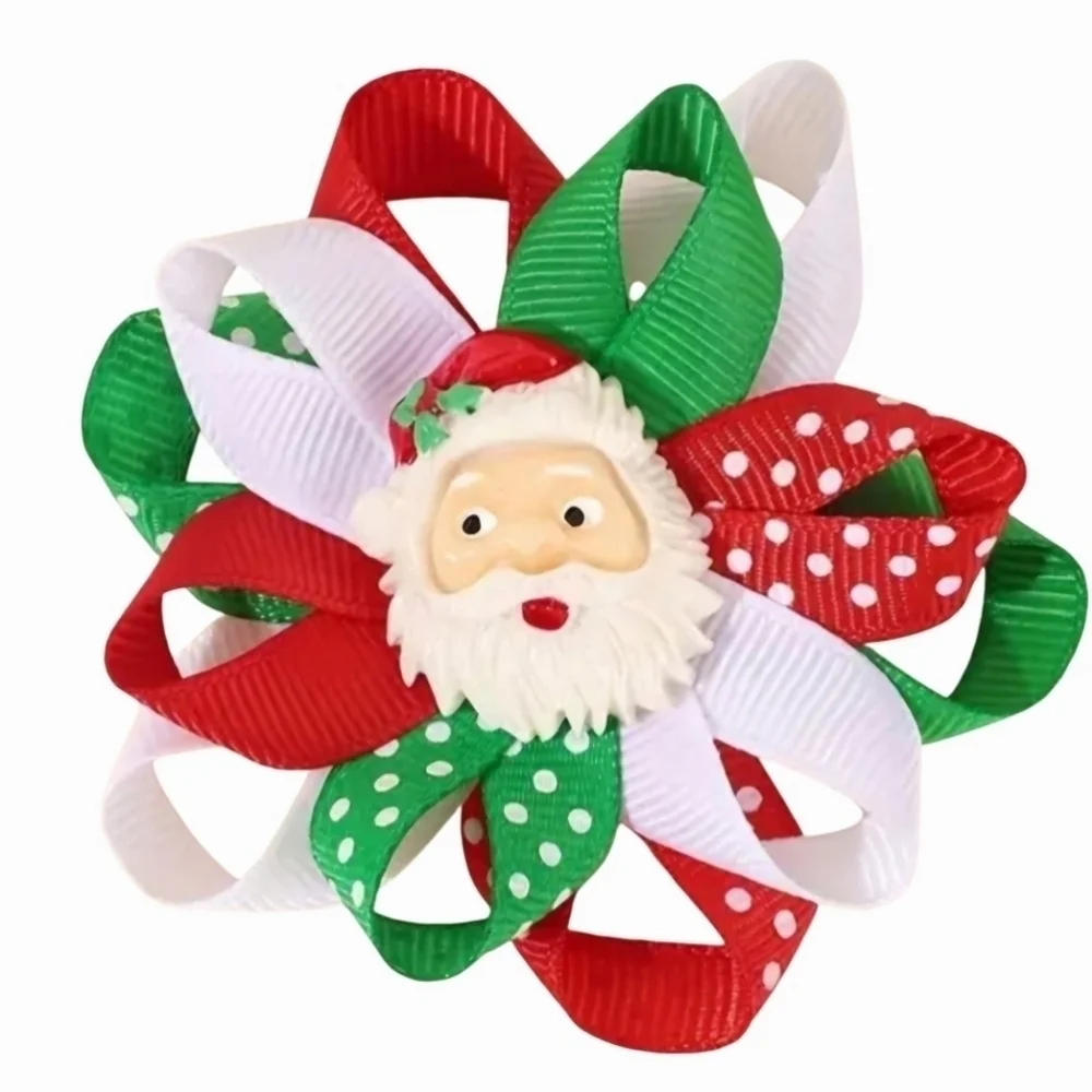 SET OF 2 Christmas Hair Bow Clips w/ SANTA CLAUS